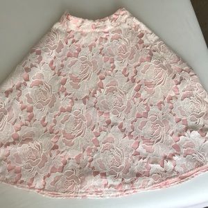Chicwish pink/white lace flower midi skirt